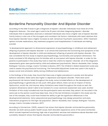 Borderline Personality Disorder And Bipolar Disorder