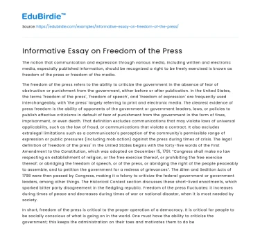 Informative Essay on Freedom of the Press