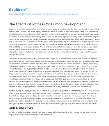 The Effects Of Laziness On Human Development