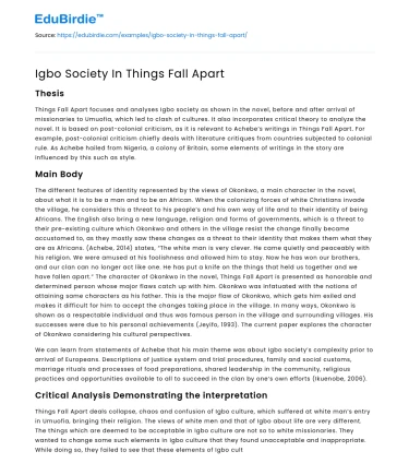 Igbo Society In Things Fall Apart