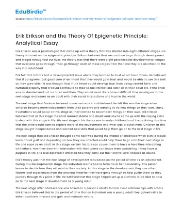 Erik Erikson and the Theory Of Epigenetic Principle: Analytical Essay