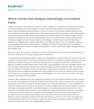 Which Crimes Had Oedipus Unknowingly Committed: Essay