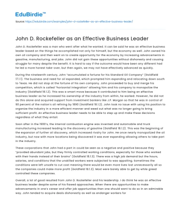 John D. Rockefeller as an Effective Business Leader