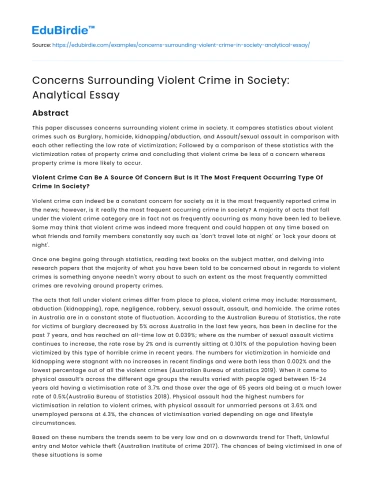 Concerns Surrounding Violent Crime in Society: Analytical Essay