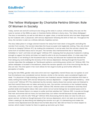 The Yellow Wallpaper: Role of Women In Society