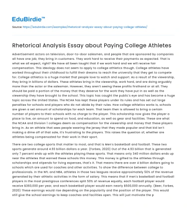 Rhetorical Analysis Essay about Paying College Athletes