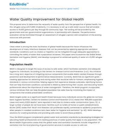 Water Quality Improvement for Global Health