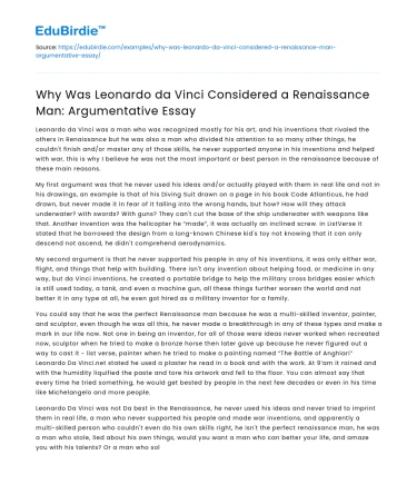 Leonardo da Vinci: Renaissance Man Argument