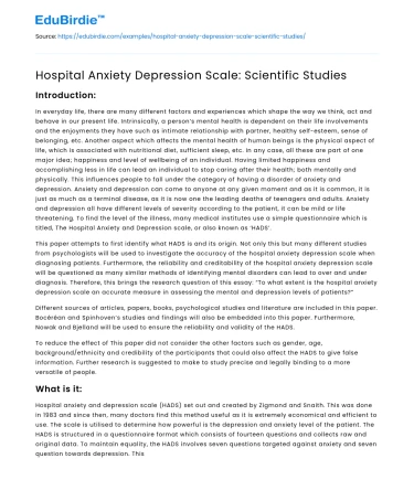 Hospital Anxiety Depression Scale: Scientific Studies
