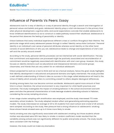 Influence of Parents Vs Peers: Essay