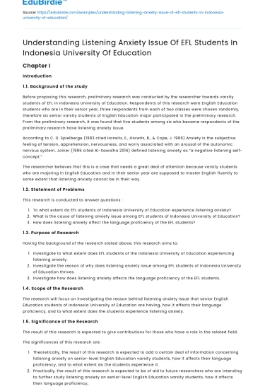 Listening Anxiety in EFL Students at Indonesia University
