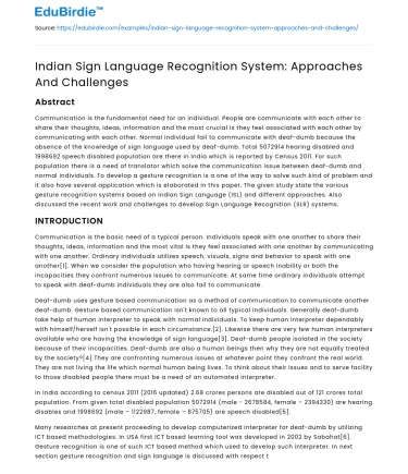 Indian Sign Language Recognition System: Approaches And Challenges