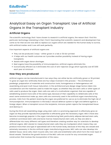 Organ Transplant: Artificial Organs in Industry