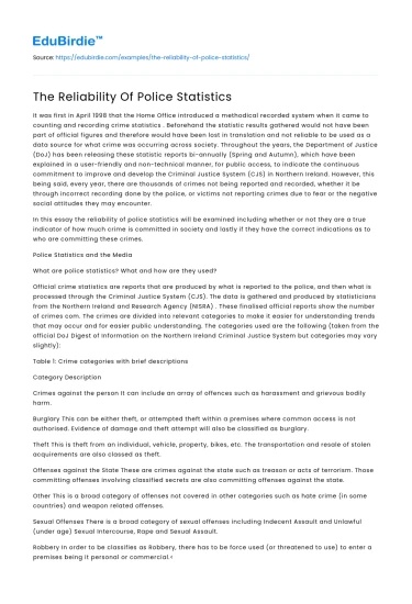 The Reliability Of Police Statistics
