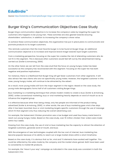 Burger King’s Communication Objectives Case Study