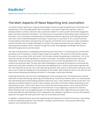 The Main Aspects Of News Reporting And Journalism