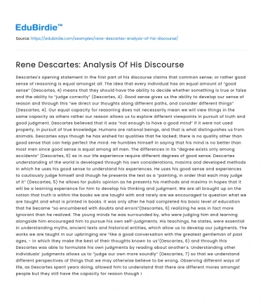 Rene Descartes: Analysis Of His Discourse
