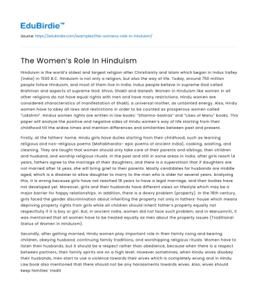 The Women’s Role In Hinduism