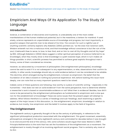 Empiricism And Ways Of Its Application To The Study Of Language