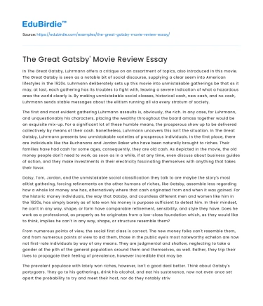 The Great Gatsby’ Movie Review Essay