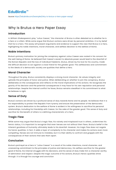 Why Is Brutus a Hero Paper Essay