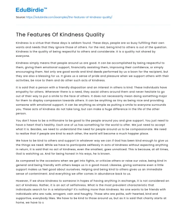 The Features Of Kindness Quality