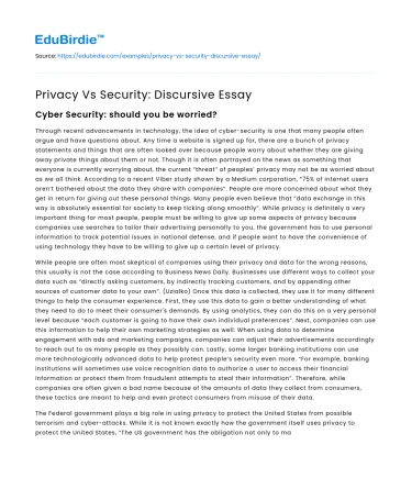 Privacy Vs Security: Discursive Essay