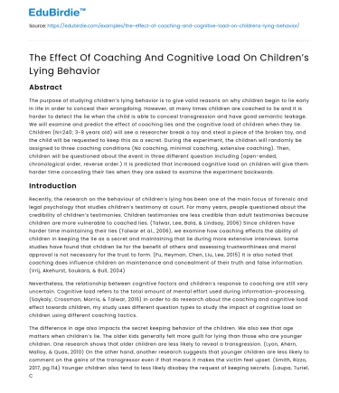 The Effect Of Coaching And Cognitive Load On Children’s Lying Behavior