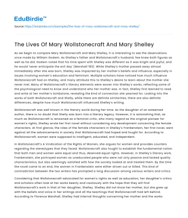 The Lives Of Mary Wollstonecraft And Mary Shelley