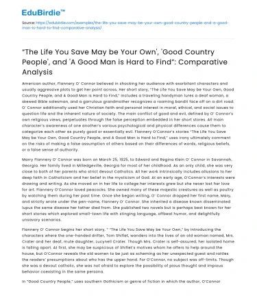 Comparing O’Connor’s Stories: Life, Country People, Good Man