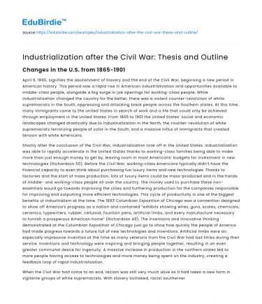 Industrialization after the Civil War: Thesis and Outline