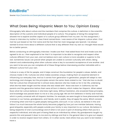 What Does Being Hispanic Mean to You: Opinion Essay