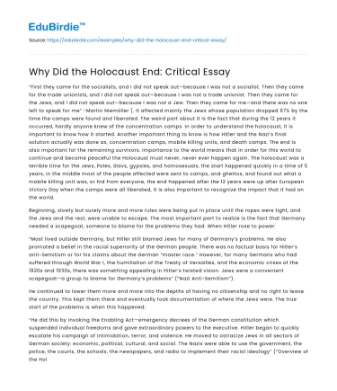 Why Did the Holocaust End: Critical Essay