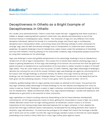 Deceptiveness in Othello as a Bright Example of Deceptiveness in Othello
