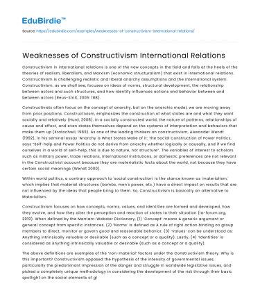 Weaknesses of Constructivism International Relations
