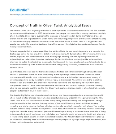 Concept of Truth in Oliver Twist: Analytical Essay