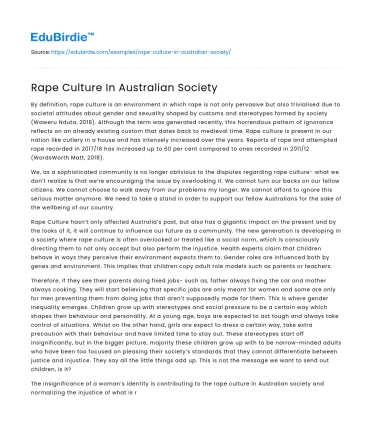 Rape Culture In Australian Society