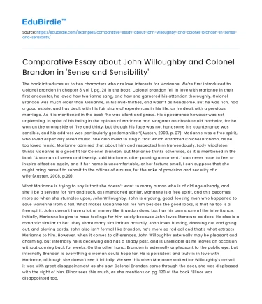 Comparison of Willoughby & Brandon in ‘Sense and Sensibility’