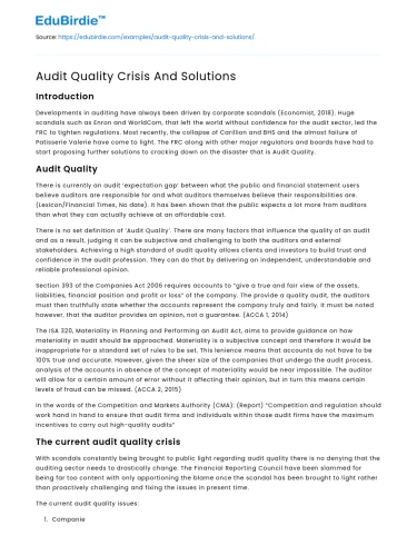 Audit Quality Crisis And Solutions
