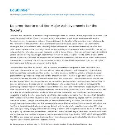 Dolores Huerta and Her Major Achievements for the Society
