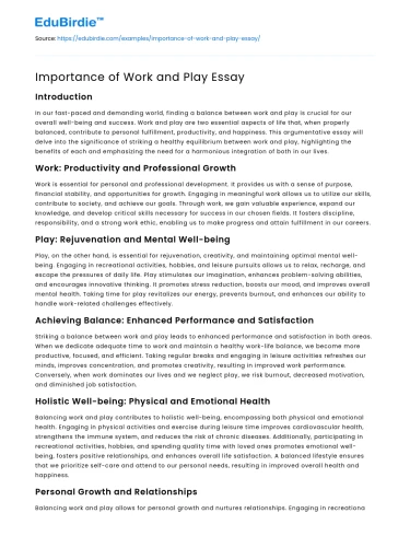 Importance of Work and Play Essay