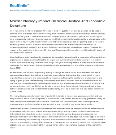 Marxist Ideology Impact On Social Justice And Economic Downturn