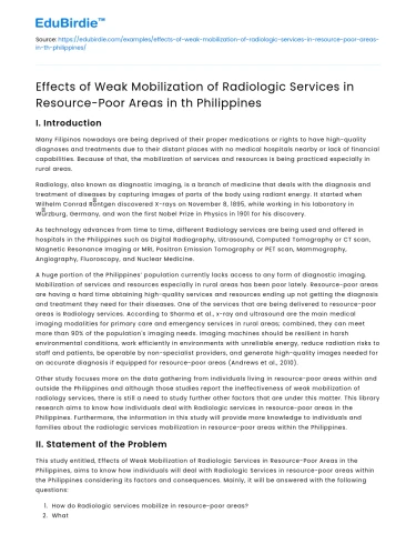 Weak Mobilization of Radiologic Services in Resource-Poor Philippines