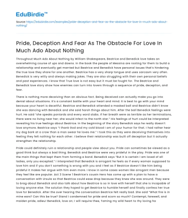 Love obstructed by pride, deception, and fear in Much Ado About Nothing