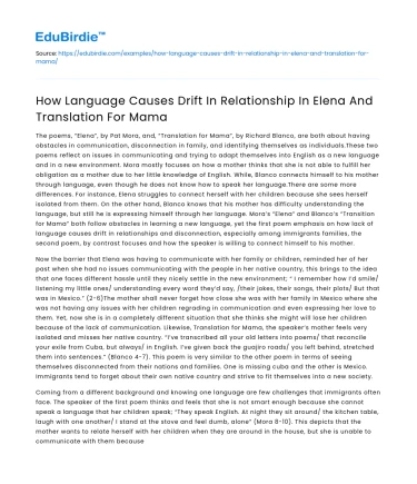 Language Drift in Elena’s Relationship: Translation for Mama