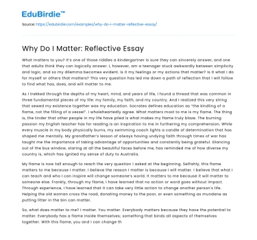 Why Do I Matter: Reflective Essay