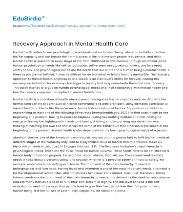 Recovery Approach in Mental Health Care