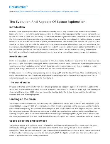 The Evolution And Aspects Of Space Exploration