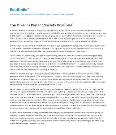 The Giver: Utopia or Illusion of Perfection?