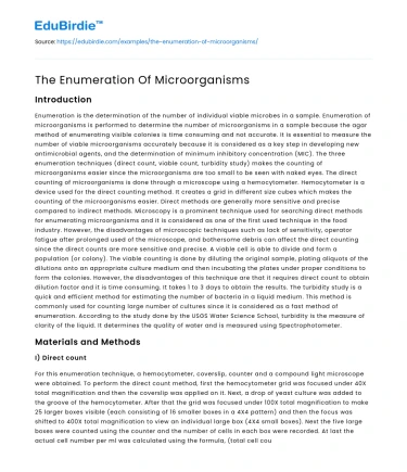 The Enumeration Of Microorganisms